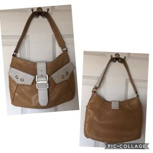 👜 VIA SPIGA Tan White Leather Bag